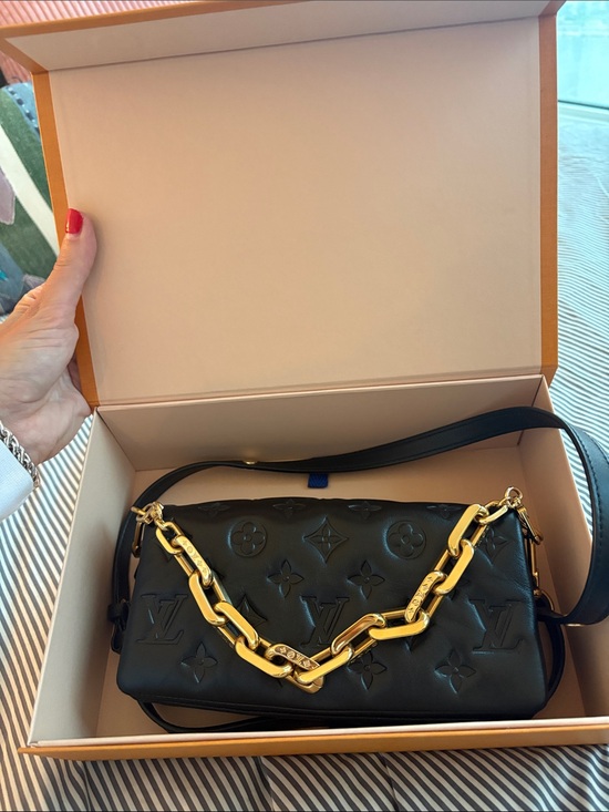 Louis Vuitton Handbags - NEW Louis Vuitton Black Monogram Embossed Pochette Coussin with Gold Chain
